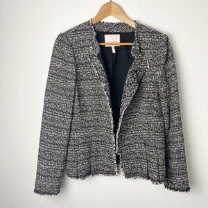 Rebecca Taylor Tweed Gray Blazer Size 10 258 Fringe